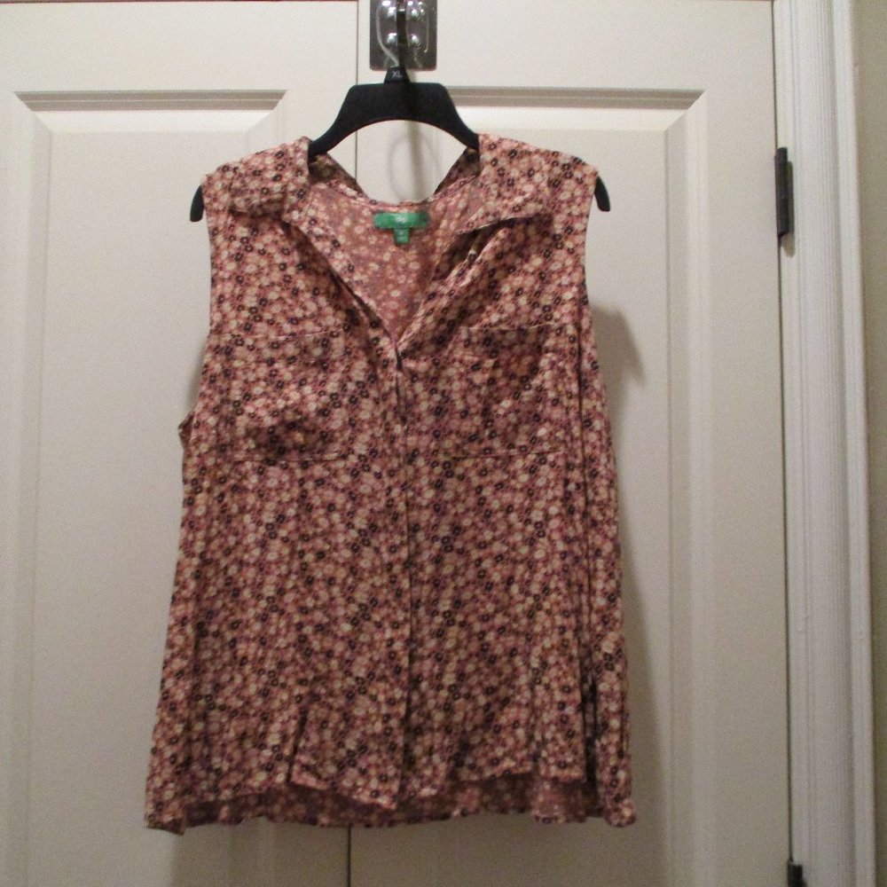 Pink flowered sleeveless blouse